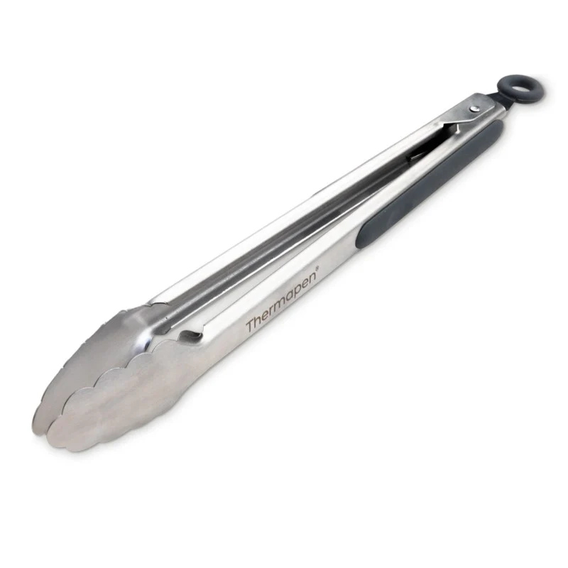 Grey Silicone & Stainless Steel Kitchen & BBQ Tongs - Image 3